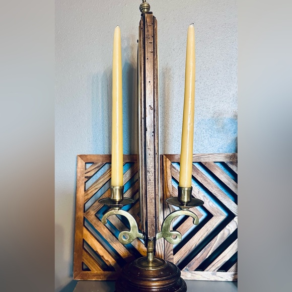 Vintage Mid Century  two Candle Table Lamp‎ with wood and mirror details - Picture 1 of 8